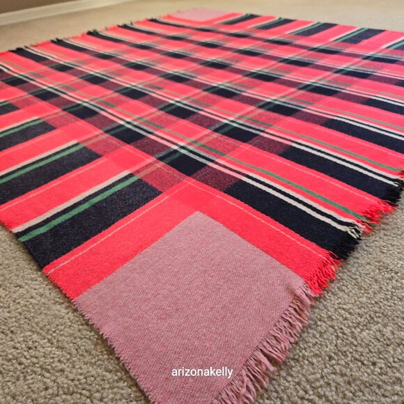 J. Crew Wool Large Square Scarf Pink Vibrant Colors - Picture 2 of 15